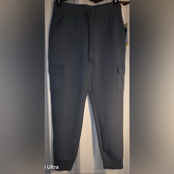 32 Degrees Pants - 32 Degrees Womans Joggers Drawstring Cuff At Ankles Cargo Pockets Blue/Green S